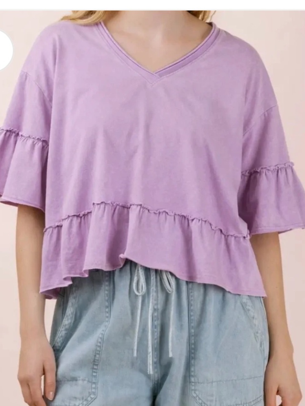 New’n Purple Mineral Wash Ruffle Peplum Boho Tee